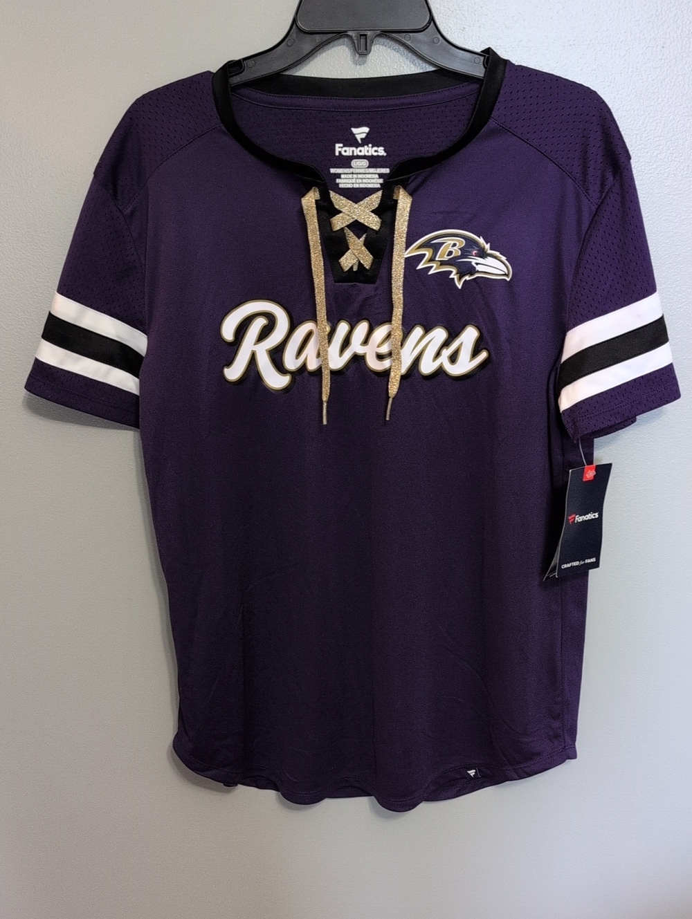 Fanatics Purple Baltimore Ravens Lace-Up Jersey Top with Gold Script